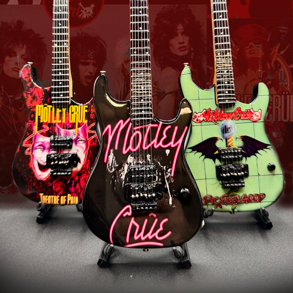 The Complete Mötley Crüe Album Cover Mini Axe Set – All 4 Official Mini Guitar Designs
