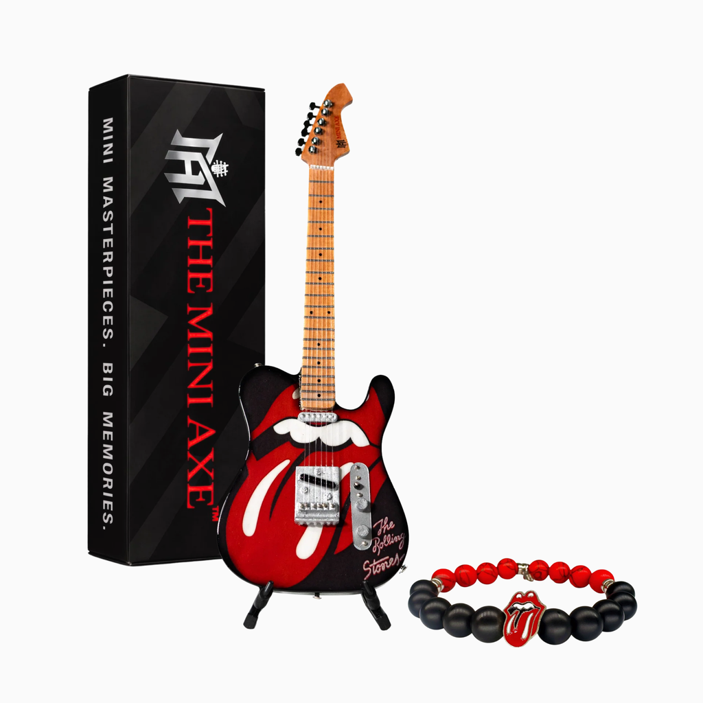 The Rolling Stones "Tongue and Lips" Miniature Guitar and Bracelet