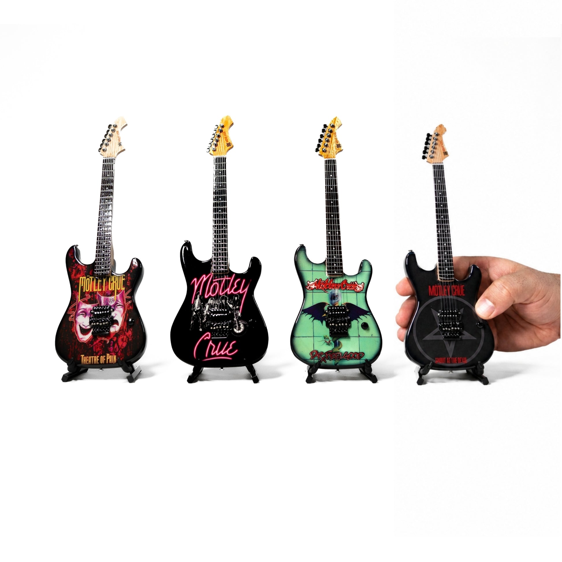 The Complete Mötley Crüe Album Cover Miniature Guitar Set – All 4 Official Mini Guitar Designs